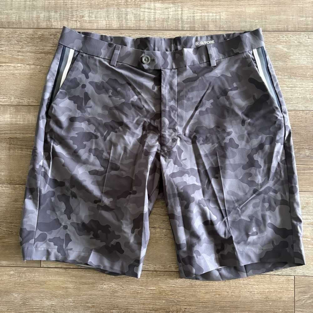G/FORE Golf Shorts Men 35 Grey Camo Performance Stretch Flat Front Stretch Chino